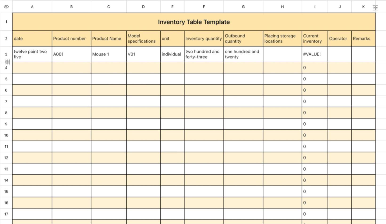 Inventory table templates（Automatic statistics）1